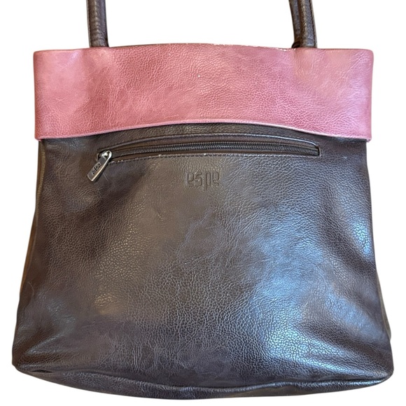 ESPE Vegan Leather Tiered Boho Shoulder Tote Bag Flower Charm Brown/Pink Retro - Picture 5 of 16